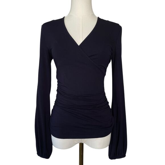 Boden Womens Top Faux Wrap Crossover Y2K Style Deep V Sexy Navy Blue Size 2 - Picture 1 of 7